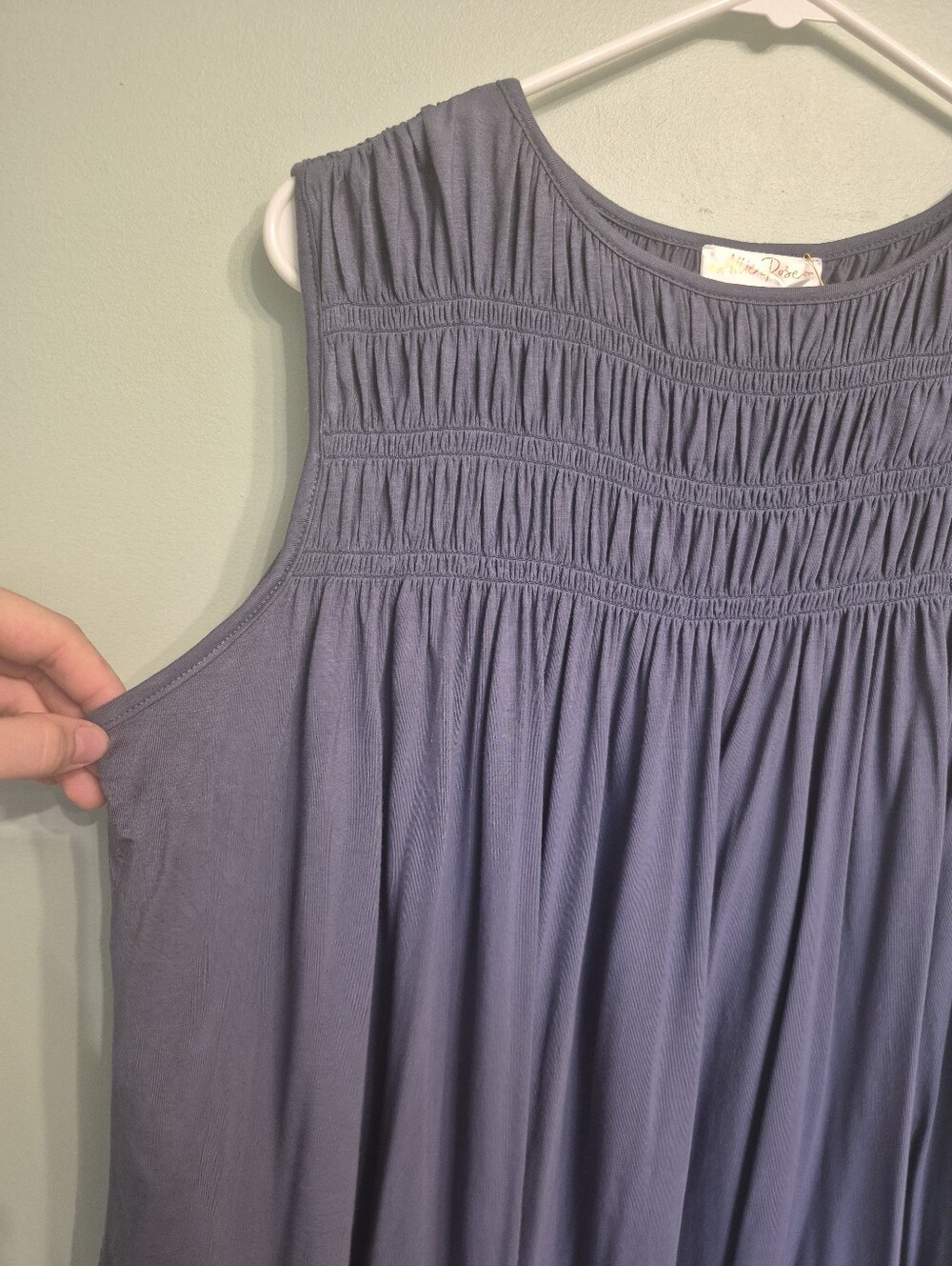 Allie Rose Womens Babydoll Blue Oversized Sleeveless Smocked Yoke Top Size Small - Picture 3 of 6